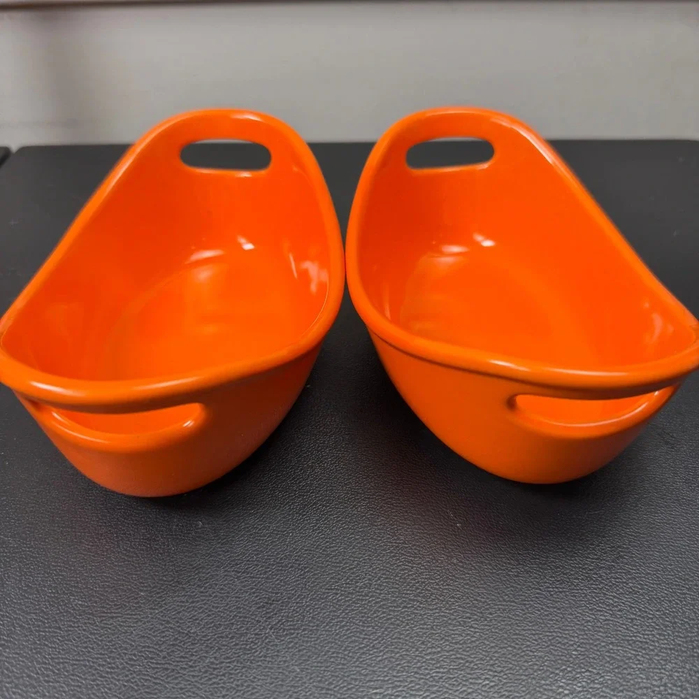 Set of 2 Rachael Ray Ramekins 12oz Orange Modern Stoneware Oval Bakers